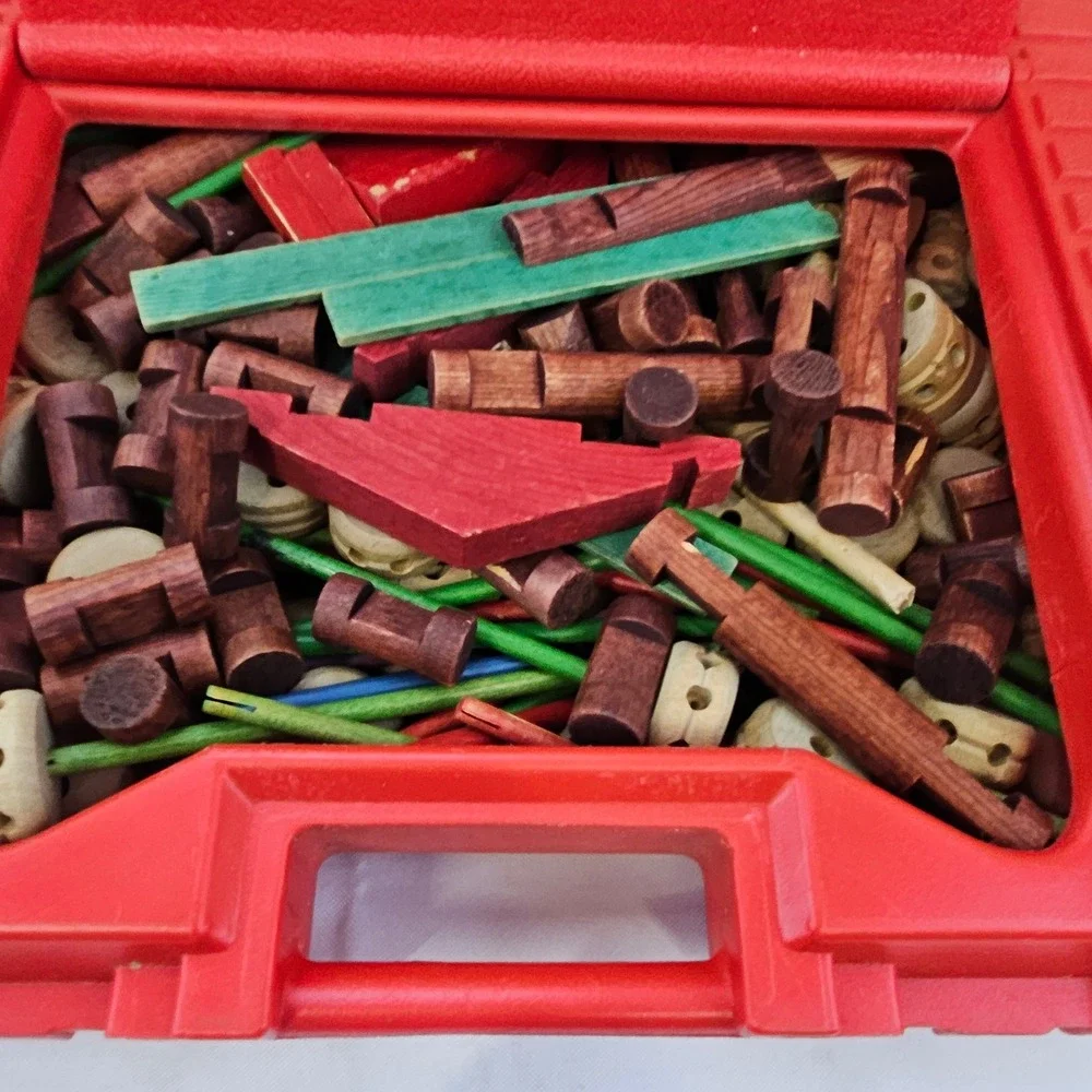 Vintage TinkerToy Wooden Building Set‎ Mixed Lot 1985 Lego Systems w Lego Case